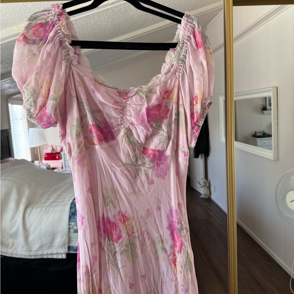 LoveShackFancy Madara Floral Pink Puff Sleeve Dress
